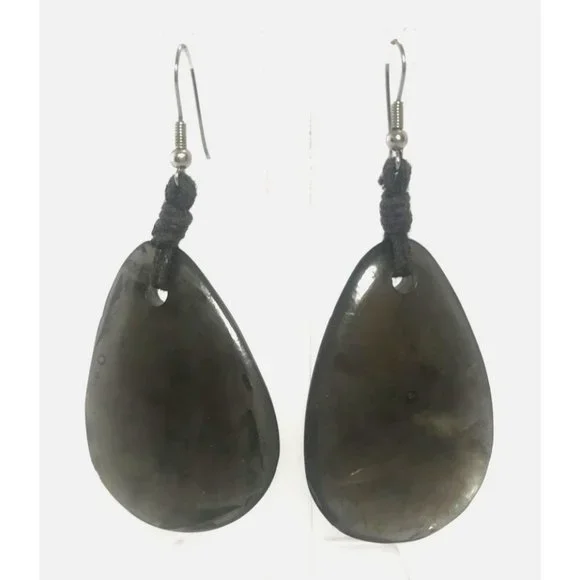 Handmade Large Faux Labradorite Teardrop Dangle Earrings Resin Boho - Picture 4 of 5